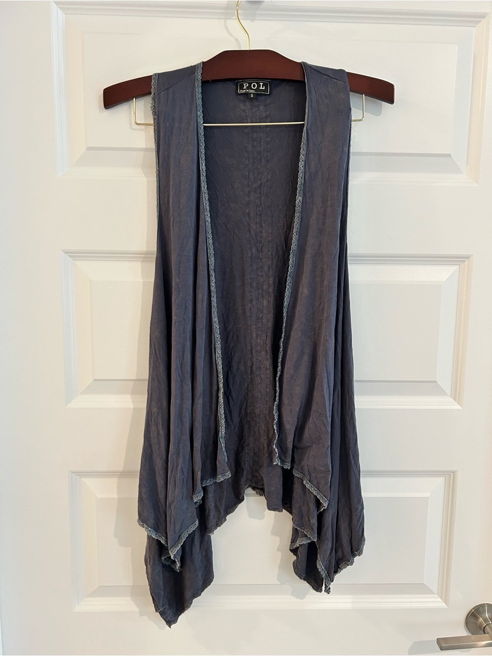 Pol Sleeveless Cardigan Lace Trim Gray Size S